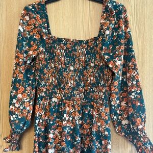 Green Smocked Maxi Dress with Balloon Sleeves